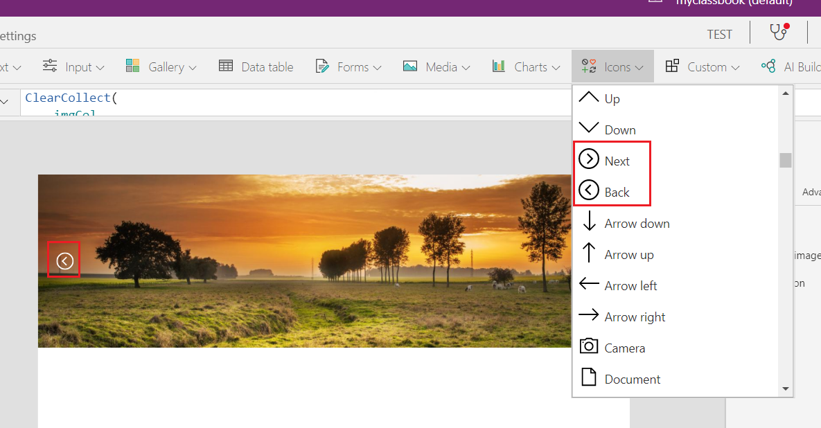 Add navigation arrows to powerapps carousel